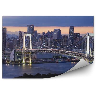 Papier peint Gratte-ciel Pont Océan Nuit Nuages Tokyo Japon