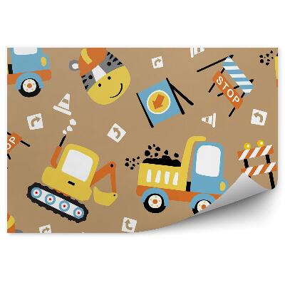 Tapisserie murale Construction d'une pelleteuse avec un motif animalier