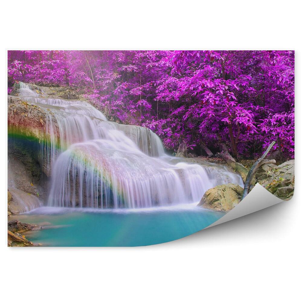 Papier peint Chute d'eau Arc-en-ciel Forêt profonde Arbres colorés