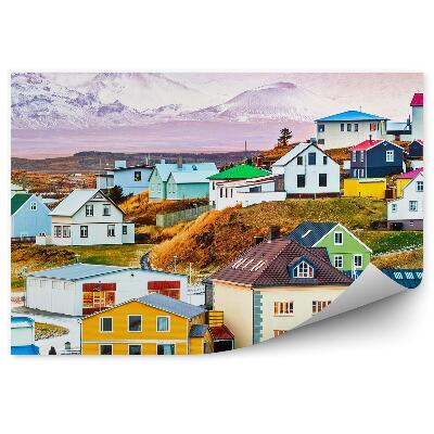 Papier peint Maisons colorées ville montagnes neige panorama