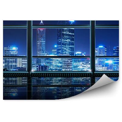 Papier peint Gratte-ciel bâtiments lumière lueur vue derrière la fenêtre