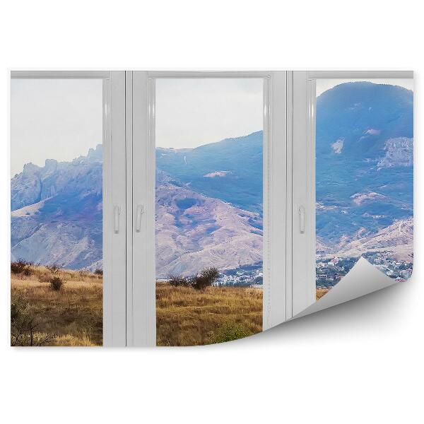 Papier peint Montagnes, collines et plantes vues de la fenêtre