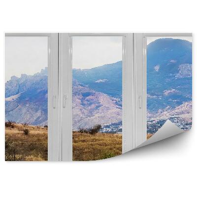 Papier peint Montagnes, collines et plantes vues de la fenêtre