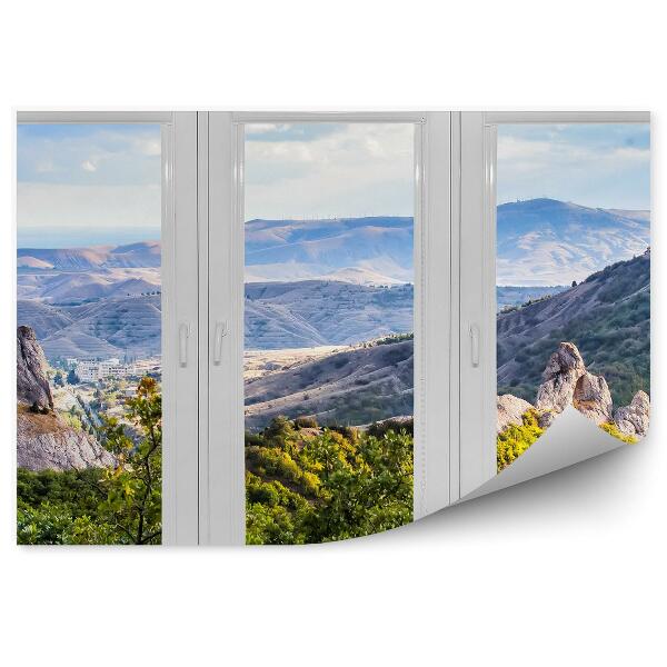 Papier peint Fenêtre donnant sur les montagnes et les arbres verts