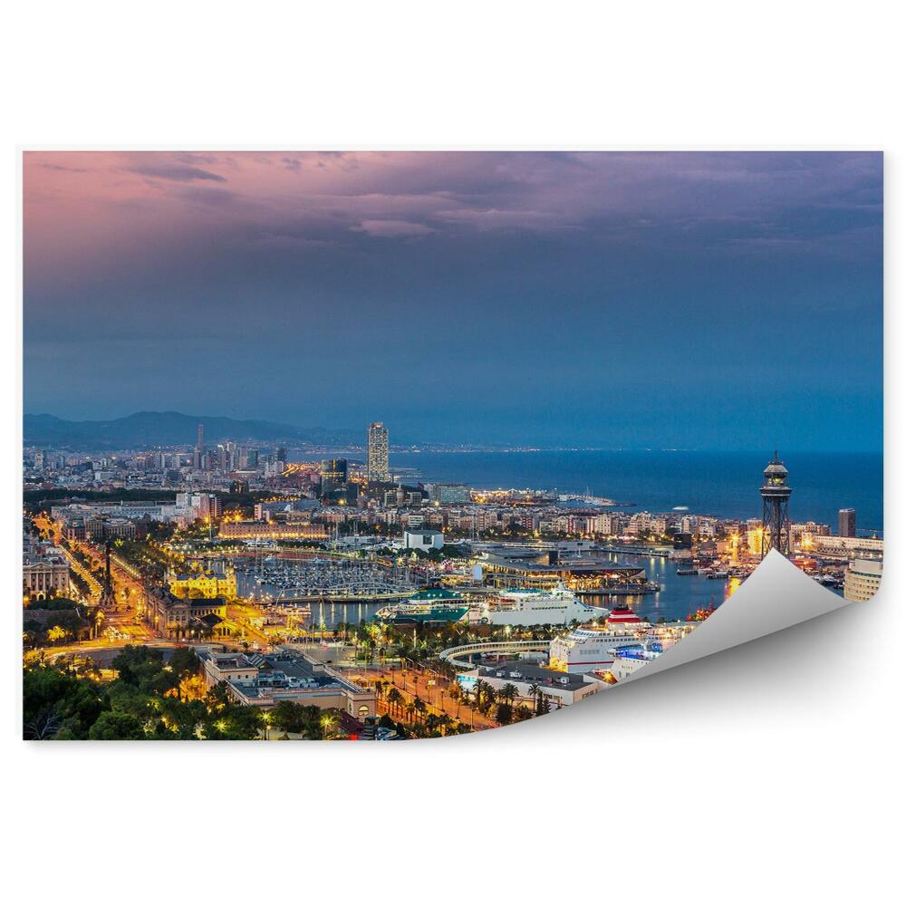 Papier peint Port Vell Coucher de soleil Arbres Barcelone Espagne