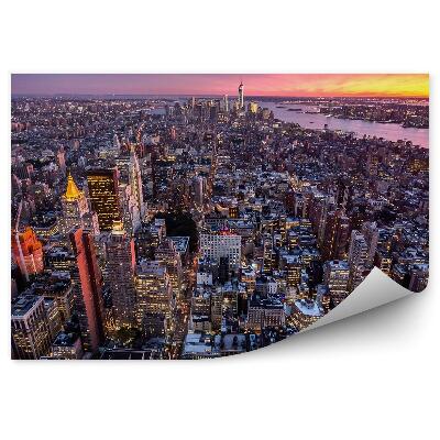 Papier peint Vue à vol d'oiseau New York Coucher de soleil Lumières
