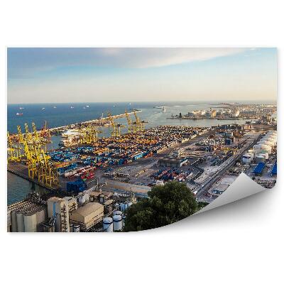 Papier peint Port Barcelone Industrie Océan Ciel Nuages Arbres Plantes Espagne
