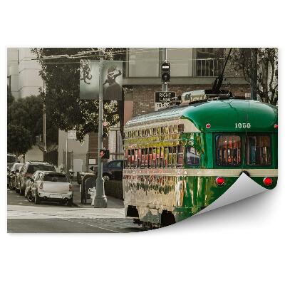 Papier peint Tram rétro dans une rue américaine