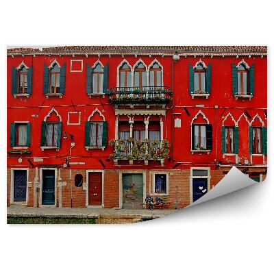 Papier peint Venise bâtiment rouge bateau canal