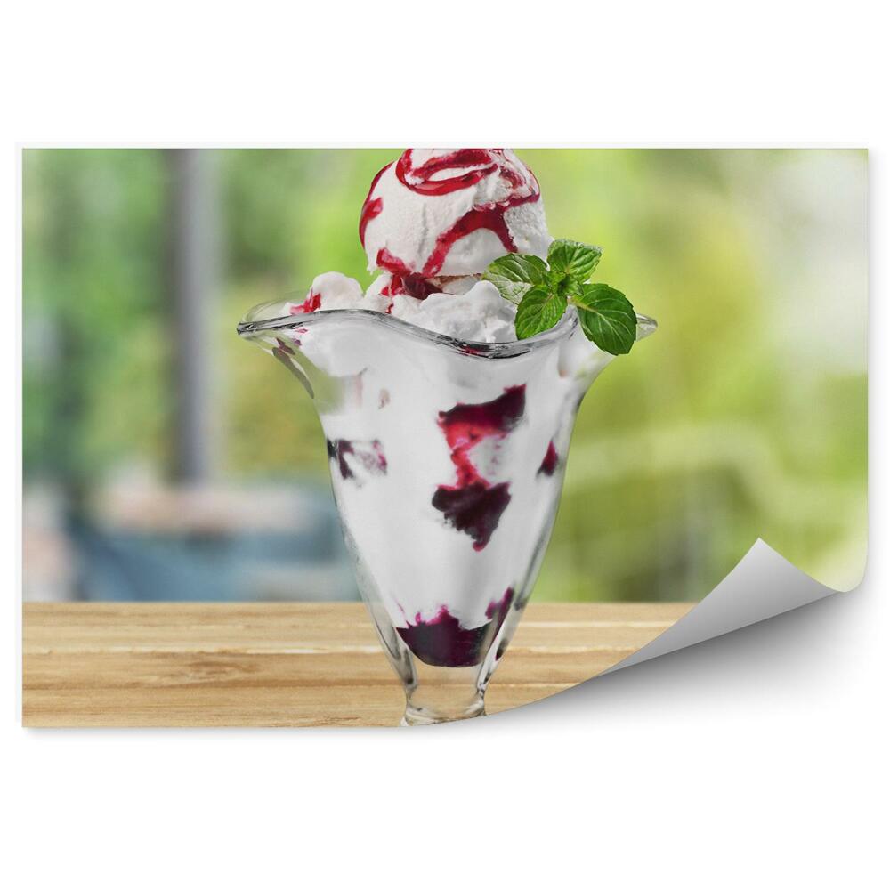 Papier peint panoramique Coupe de glace dessert nappage menthe cerise