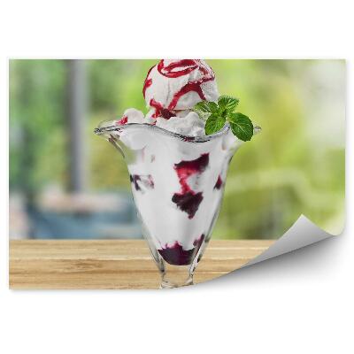 Papier peint panoramique Coupe de glace dessert nappage menthe cerise
