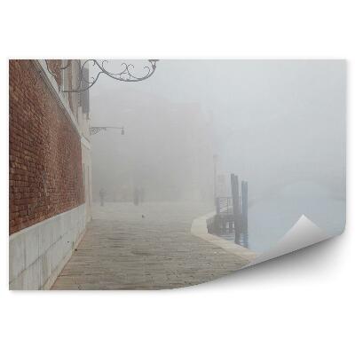 Papier peint Bâtiments Lampes Canal Pavé Venise Brume Matinale