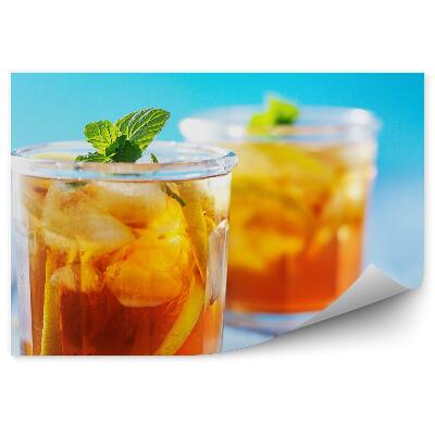 Tapisserie panoramique Tasses de thé sucré et de fruits en bois glacé