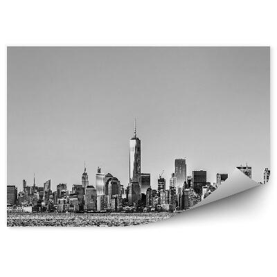 Papier peint Panorama ville fleuve bateaux noir et blanc