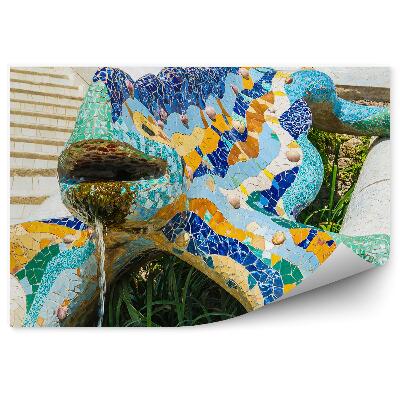 Papier peint Mosaïque salamandre fontaine eau herbe escalier