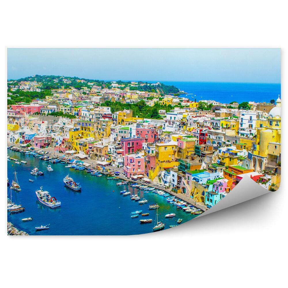 Papier peint Ville colorée bateaux maisons architecture