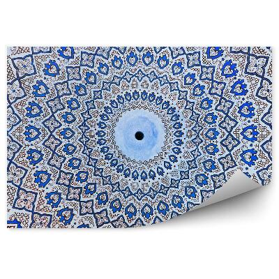 Papier peint Motif oriental bleu noir abstrait fond blanc