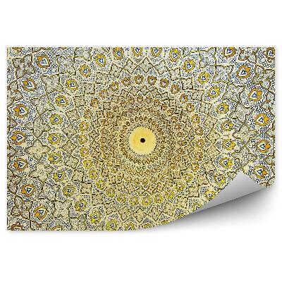 Papier peint Dôme de mosquée, motif à trous, formes dorées, perspective
