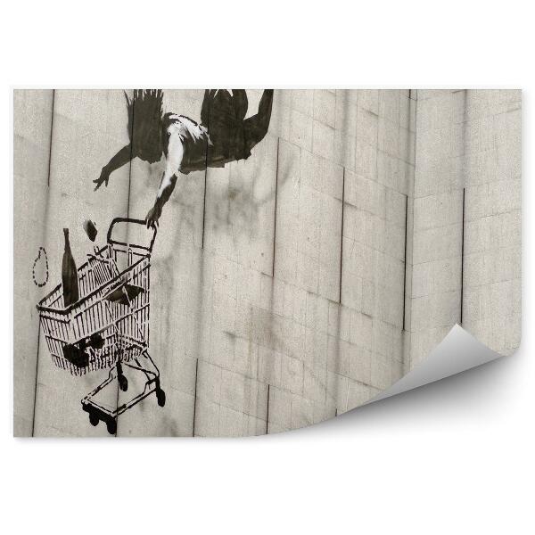 Papier peint Graffiti Chariot De Supermarché Femme Sautant Brique
