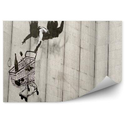 Papier peint Graffiti Chariot De Supermarché Femme Sautant Brique