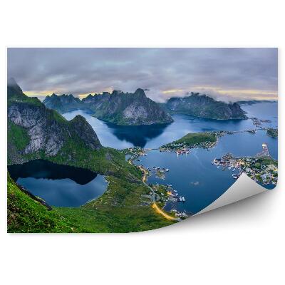 Papier peint Panorama Des Montagnes De La Reine Et Des Îles De La Lofotia En Norvège