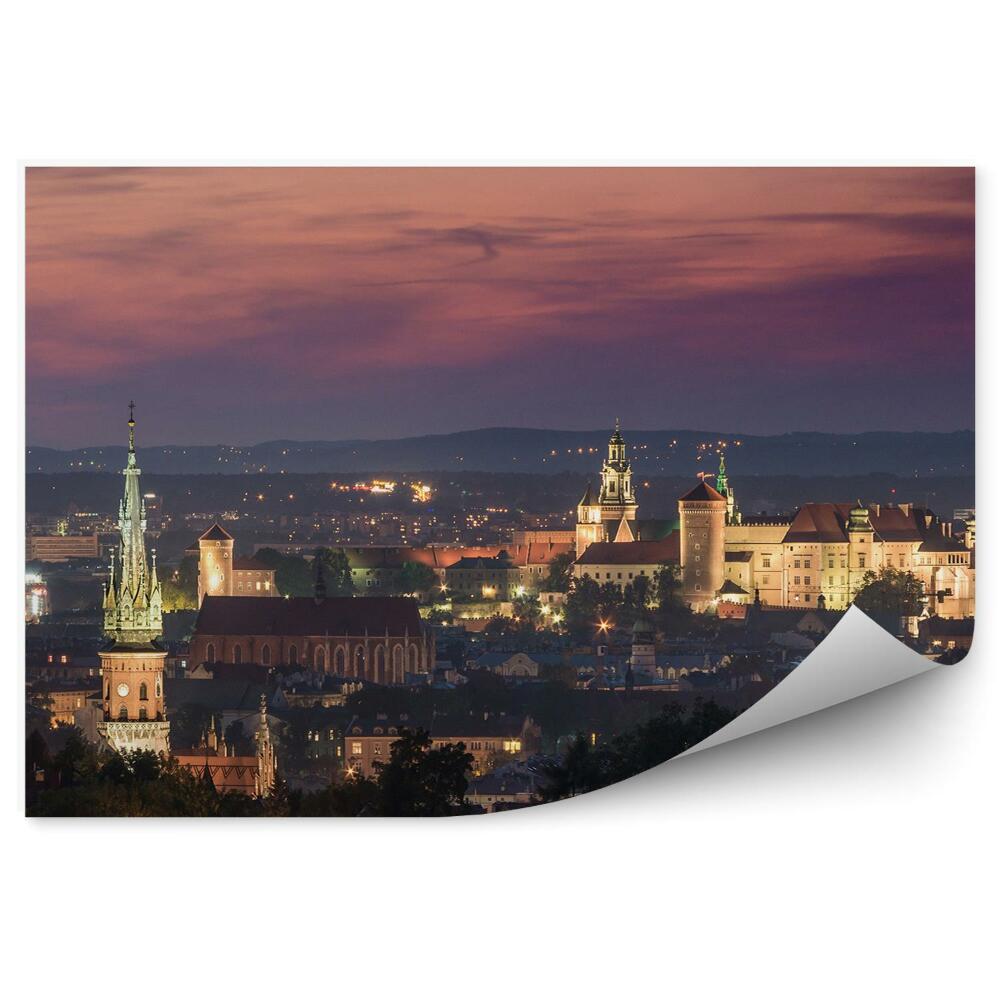 Papier peint soirée panorama krakow lumières vieille ville