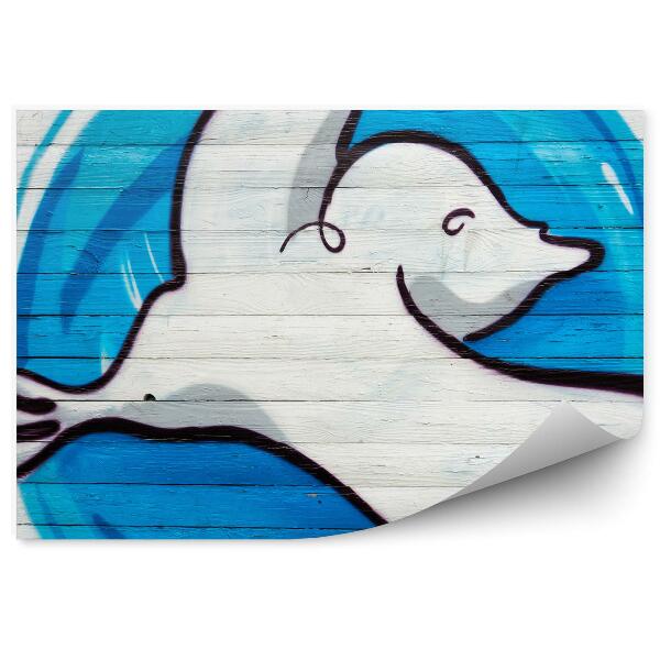 Papier peint Graffiti Oiseau Eau Bois