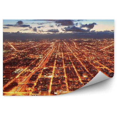 Papier peint Vue à vol d'oiseau des gratte-ciel du centre-ville de Chicago Nuit de nuages lumineux