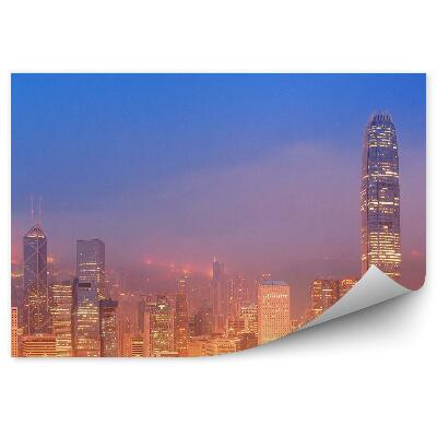 Papier peint Gratte-Ciel De Hong Kong Lumières Nuit Océan Yachts