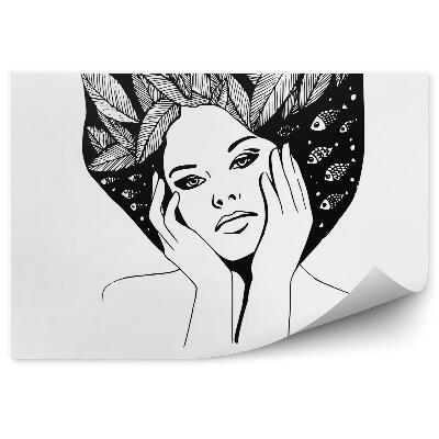 Papier peint Portrait graphique d'une femme en noir et blanc