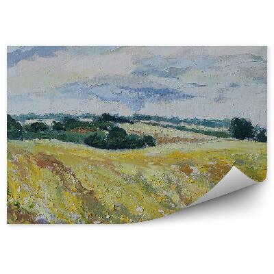 Papier peint Paysage De Montagne Village Nuages Arbres Peinture