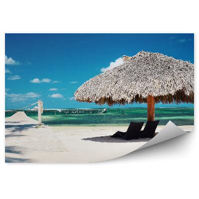 Papier peint Paysage Paradis Tropical Jetée Plage Océan Ciel Nuages