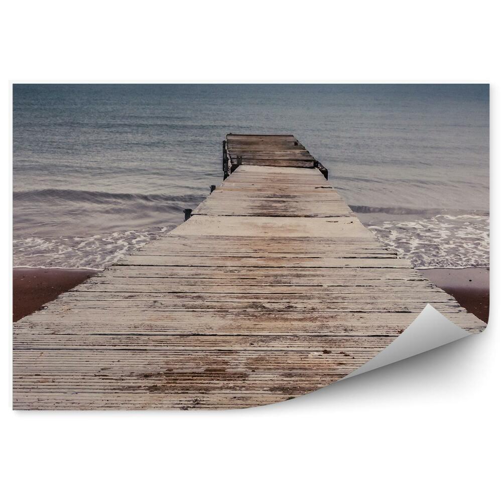 Papier peint Jetée En Bois Plage Océan Mer Ciel Nuages