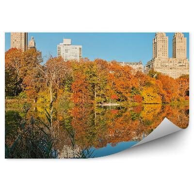 Papier peint Central Park Automne Maisons Gratte-ciel Rivière New York Ombres