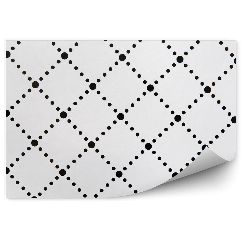 Papier peint Fond blanc, points noirs, losanges en damier