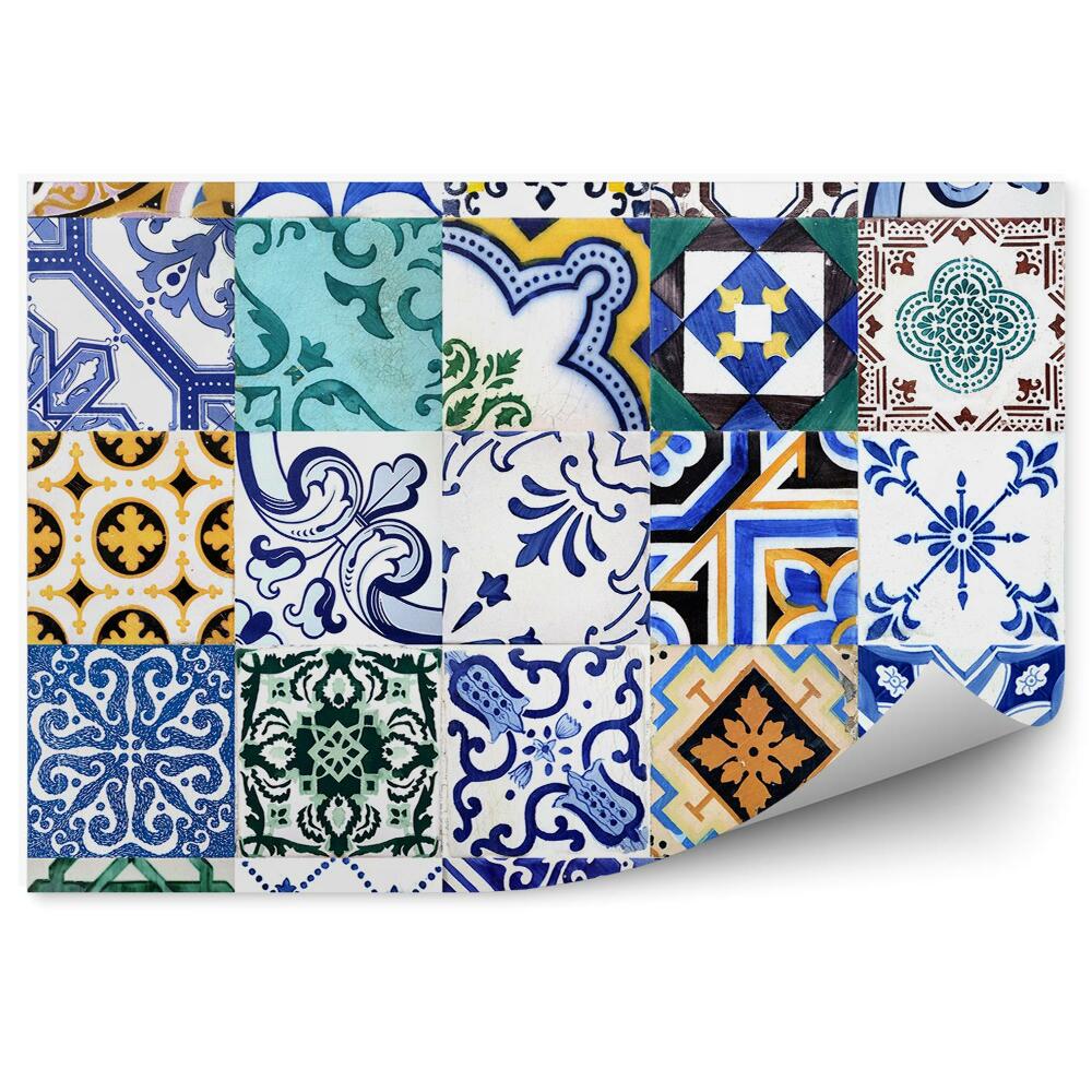 Papier peint Collage de carreaux de mosaïque colorés à motifs vintage