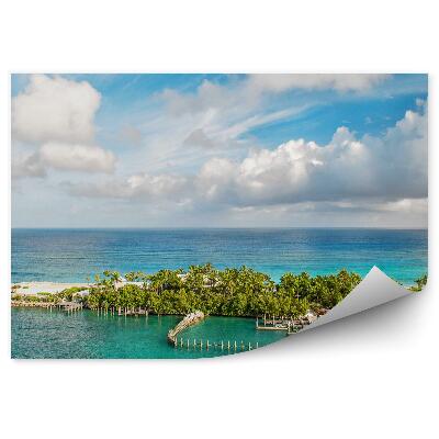 Papier peint Paysage Bahama Palmiers Plage Océan Ciel Nuages