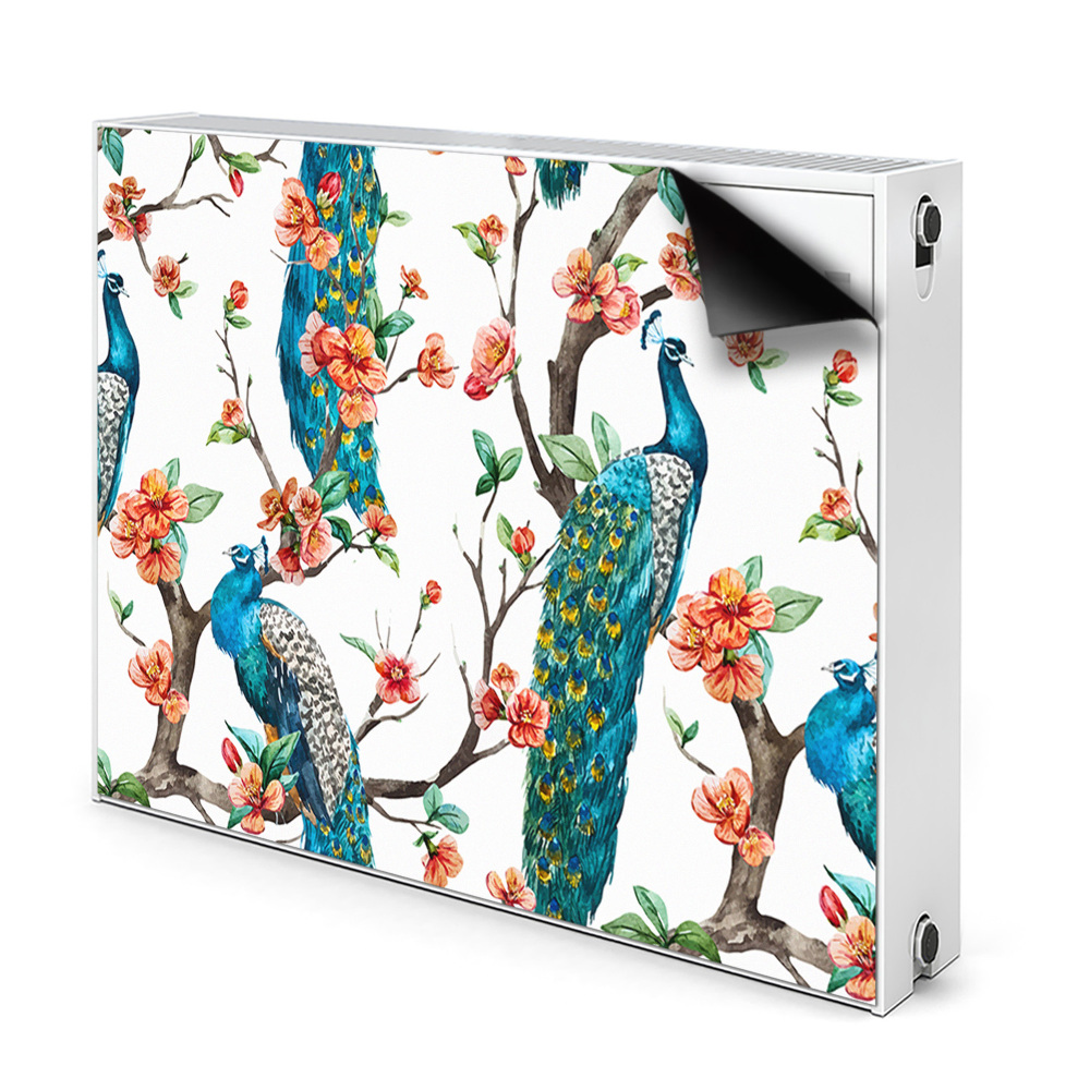 Déco cache radiateur Paons et fleurs