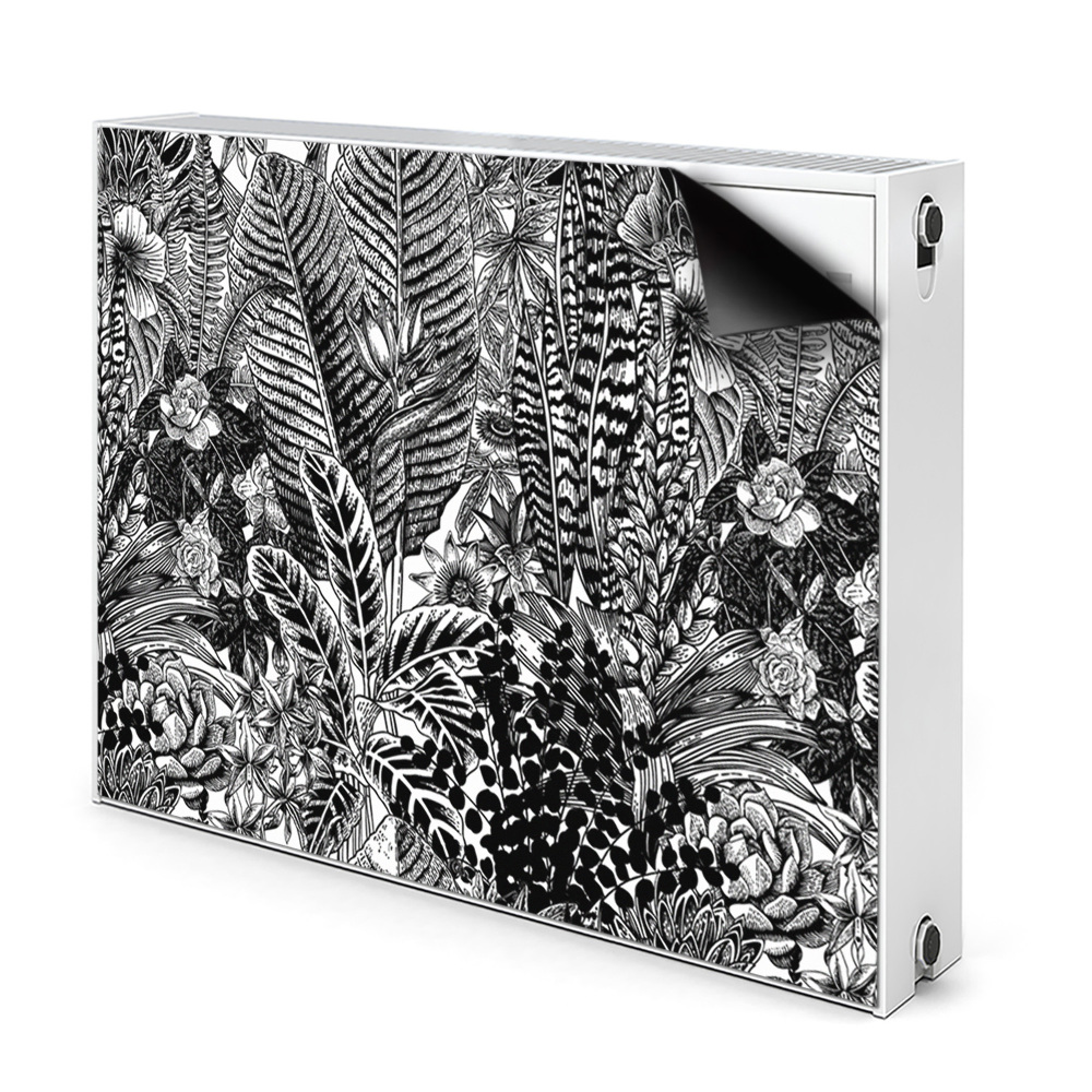 Cache radiateur déco Feuilles noires et blanches