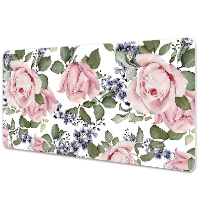 Sous-main bureau Roses peintes à l'aquarelle