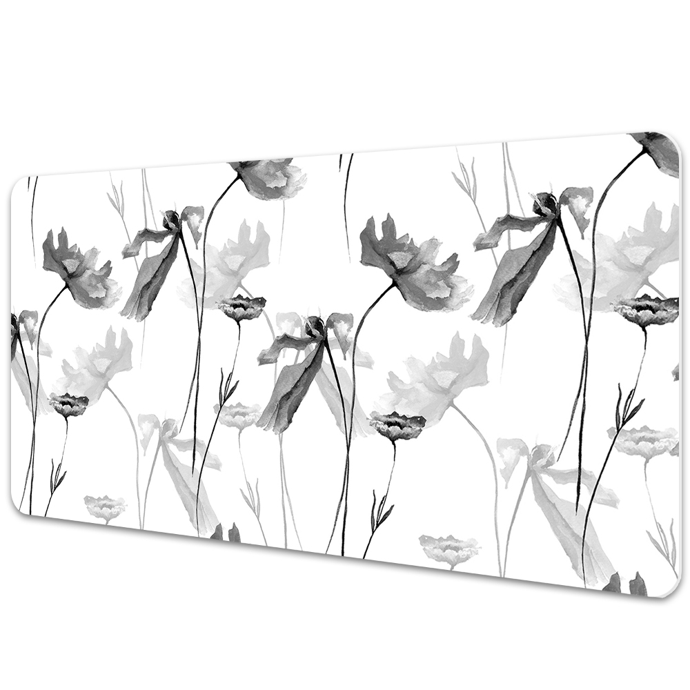 Tapis de bureau Fleurs de pavot noir et blanc