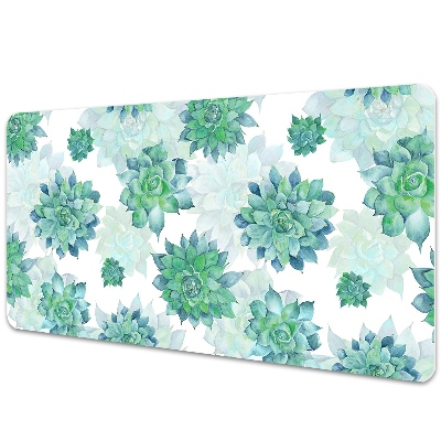 Sous-main bureau Succulentes turquoise