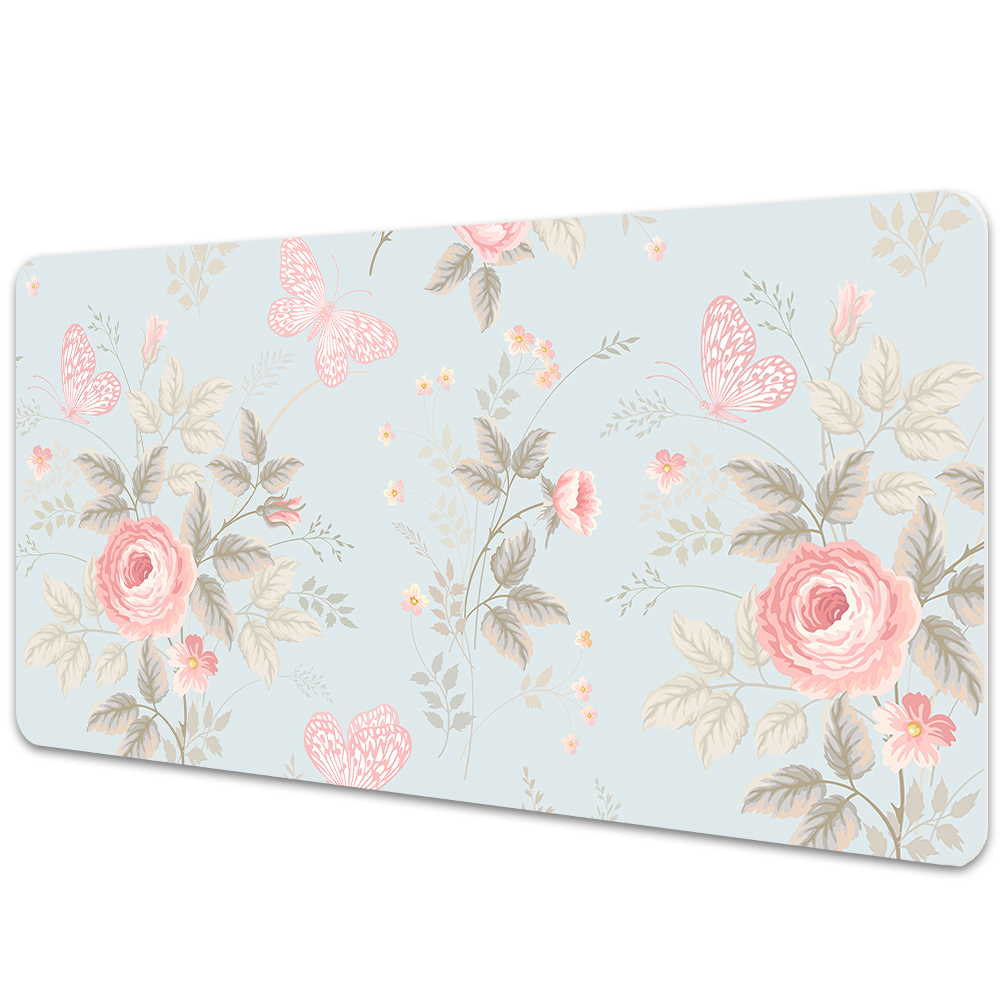 Sous main de bureau Papillons sur roses