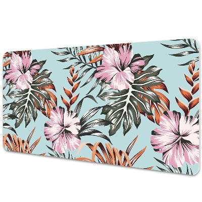 Tapis de bureau Hibiscus sur fond bleu