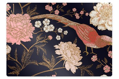 Tapis pour chaise de bureau Fleur de pivoine avec oiseau