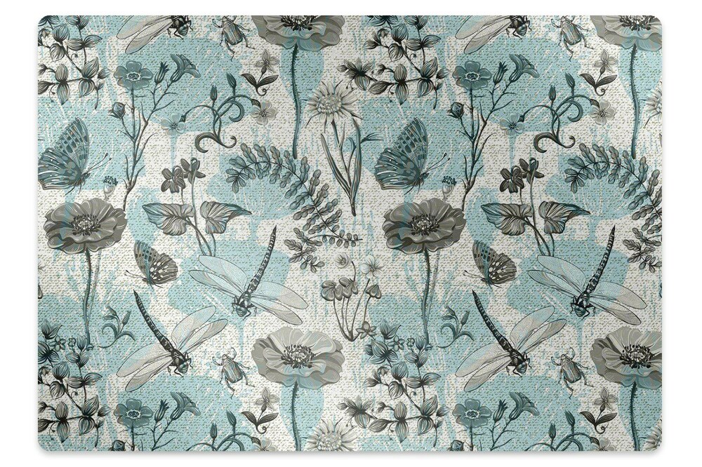 Tapis protection sol Fleurs et libellules