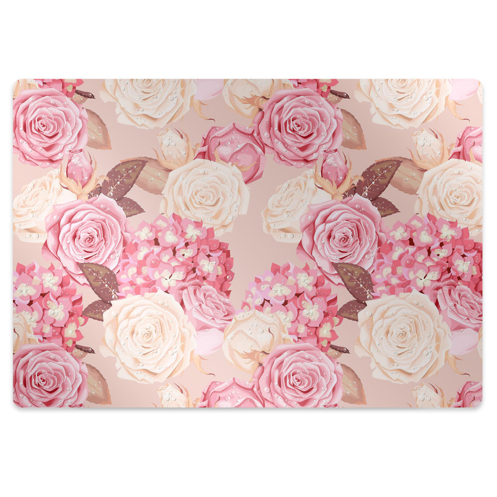 Tapis bureau Fleurs de roses et hortensias