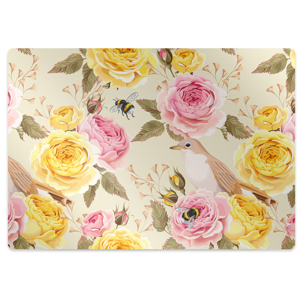 Tapis de protection de sol Oiseaux et fleurs de roses
