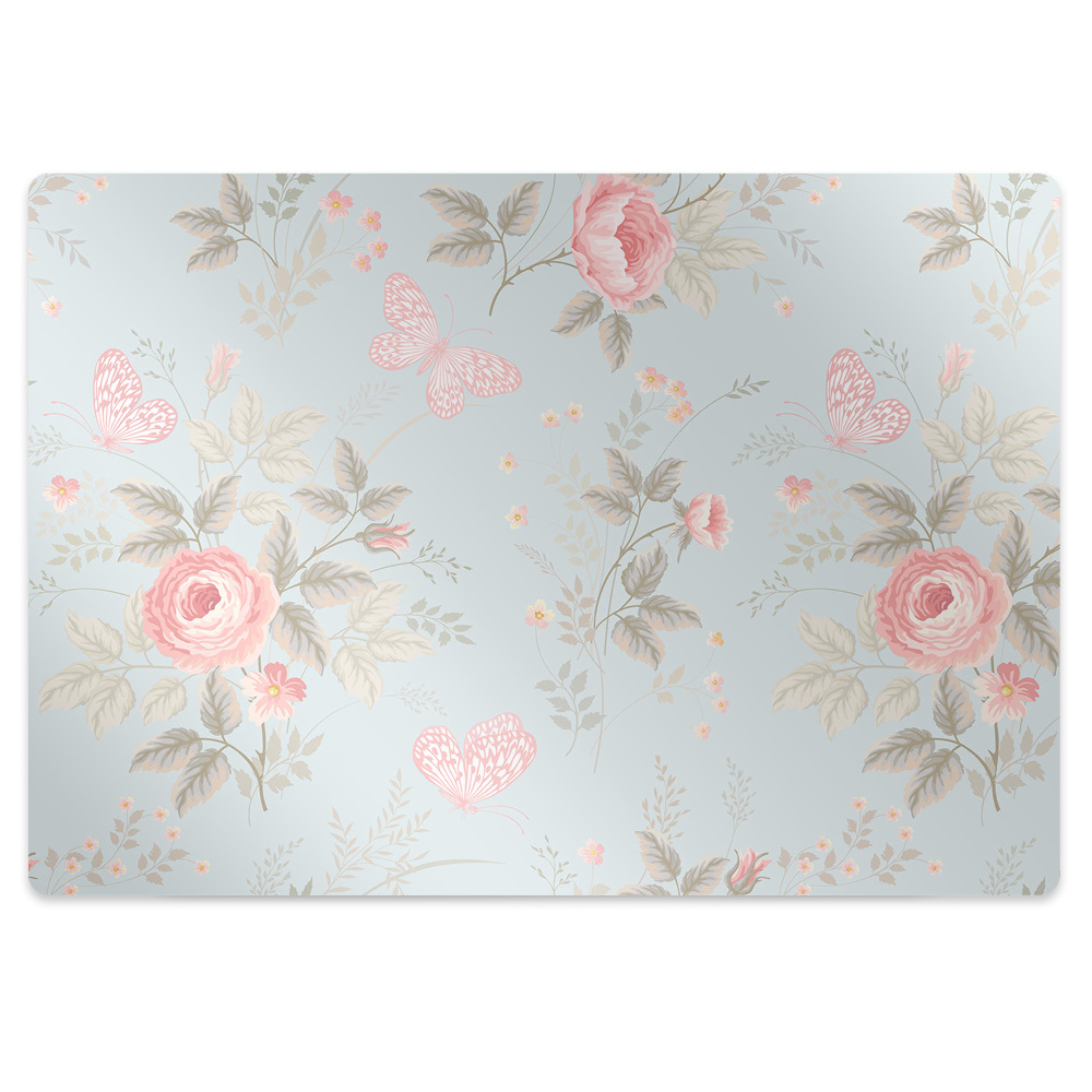 Tapis protection sol Fleurs de roses et papillons