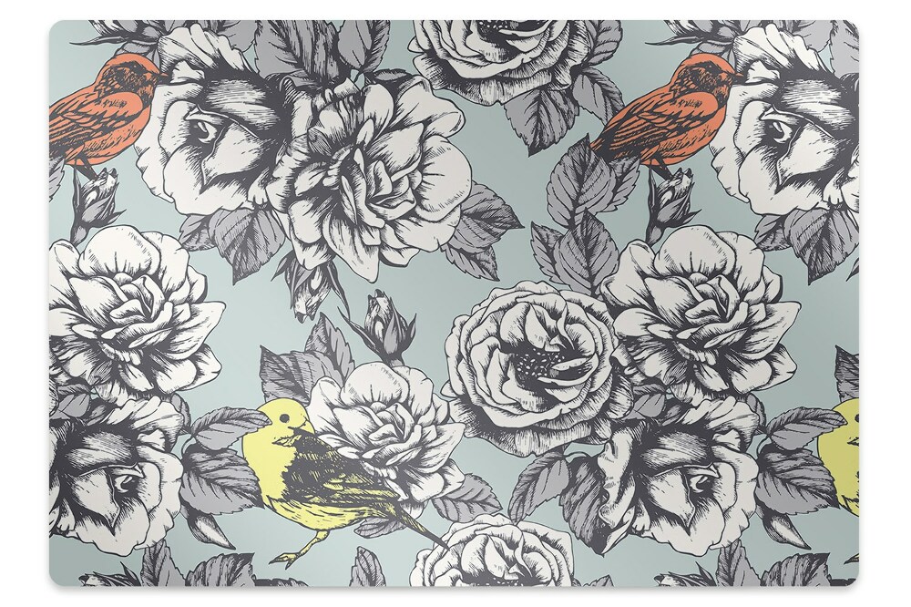 Tapis bureau Fleurs de roses et oiseaux